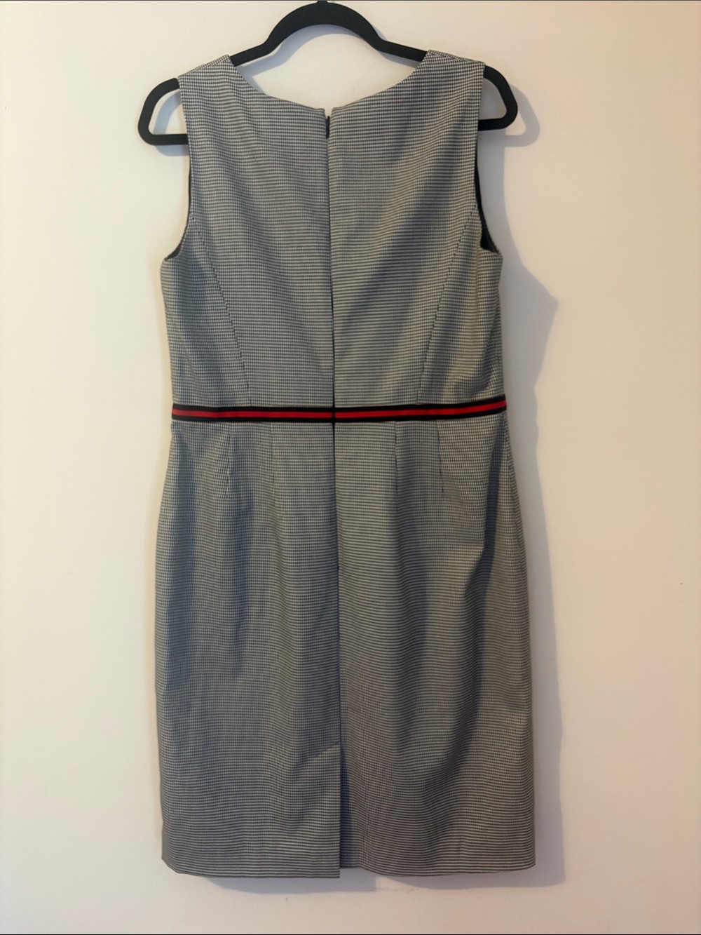 Talbots Checkered Sleeveless Dress with Black Trim and Red Waistband - Picture 4 of 7